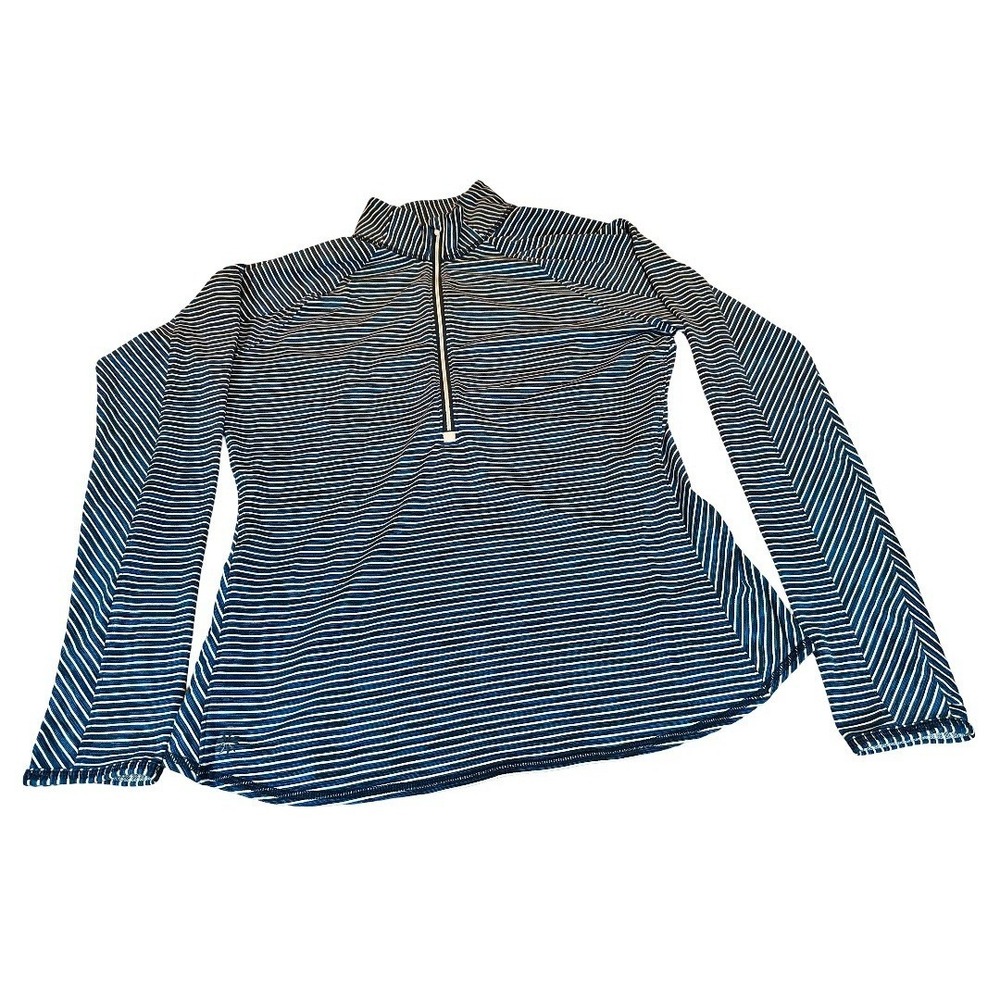 Athleta Half-Zip Pullover Yoga Black‎ Blue White Stripe Womens Size L